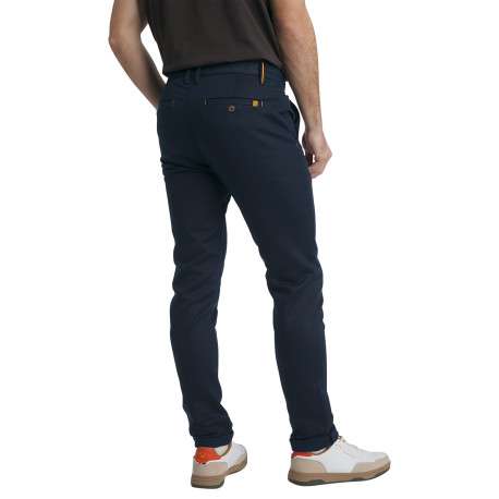 Pantalon chino en coton bleu marine uni avec une coupe slim et des ourlets - Image 3