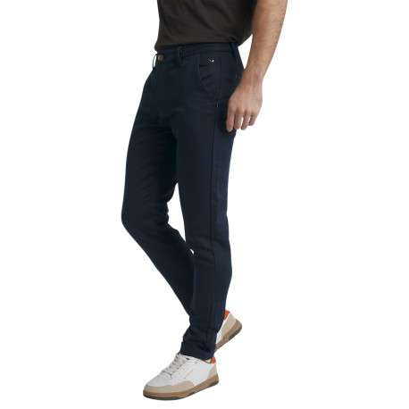 Pantalon chino en coton bleu marine uni avec une coupe slim et des ourlets - Image 4