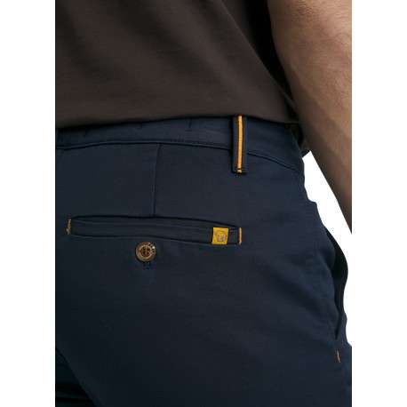 Pantalon chino en coton bleu marine uni avec une coupe slim et des ourlets - Image 5