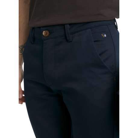 Pantalon chino en coton bleu marine uni avec une coupe slim et des ourlets - Image 6