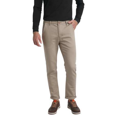 Pantalon chino en coton beige uni avec une coupe slim et des ourlets