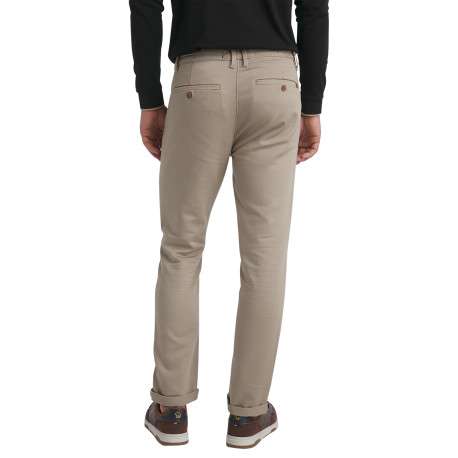 Pantalon chino en coton beige uni avec une coupe slim et des ourlets - Image 3