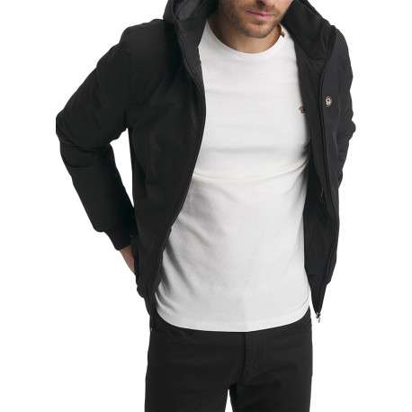 Blouson chaud noir uni pourvu d'une coupe droite à capuche et manches longues - Image 2