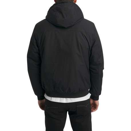 Blouson chaud noir uni pourvu d'une coupe droite à capuche et manches longues - Image 3