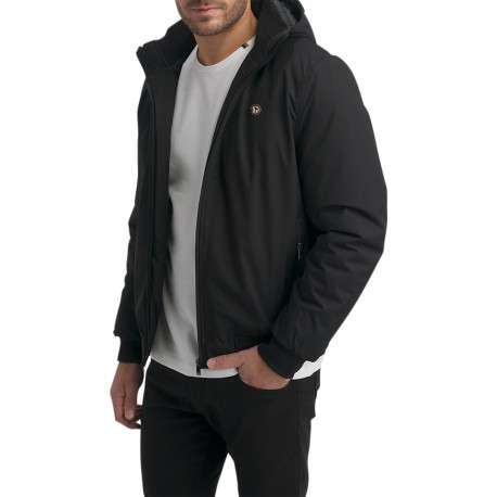 Blouson chaud noir uni pourvu d'une coupe droite à capuche et manches longues - Image 4