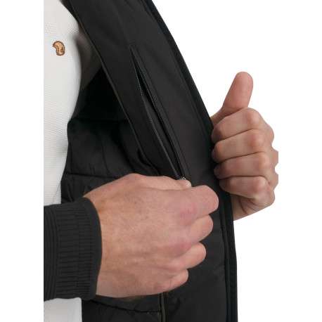 Blouson chaud noir uni pourvu d'une coupe droite à capuche et manches longues - Image 5