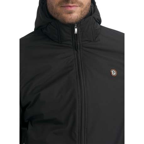 Blouson chaud noir uni pourvu d'une coupe droite à capuche et manches longues - Image 6