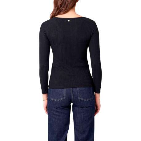 Top noir uni en maille fine avec une coupe ajustée et un col v - Image 2