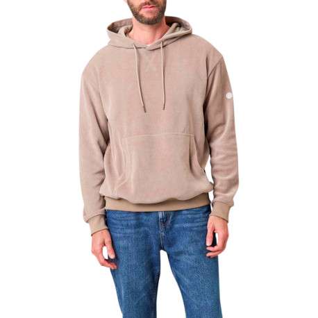 Sweat beige uni en velours côtelé avec un col à capuche et une coupe droite