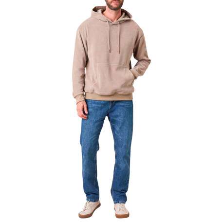 Sweat beige uni en velours côtelé avec un col à capuche et une coupe droite - Image 3