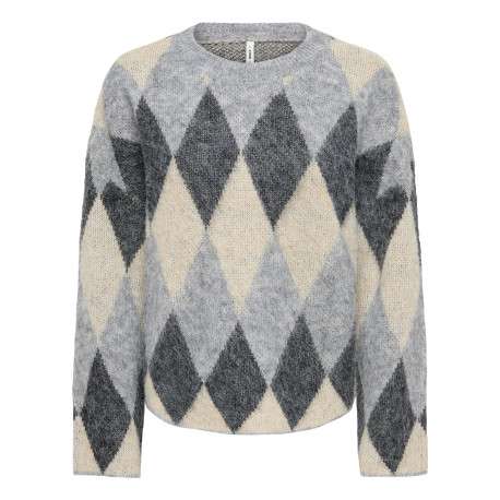 Pull gris à coupe droite pourvu d'un col rond et de manches longues
