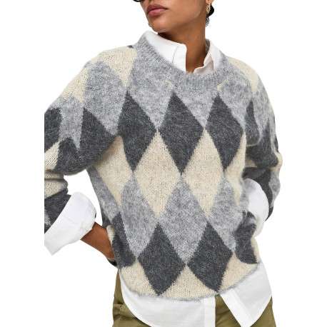 Pull gris à coupe droite pourvu d'un col rond et de manches longues - Image 3