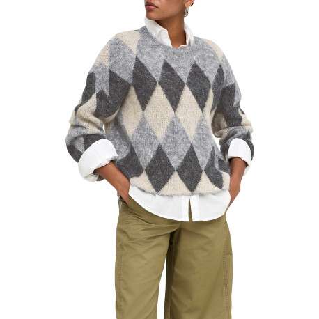 Pull gris à coupe droite pourvu d'un col rond et de manches longues - Image 6