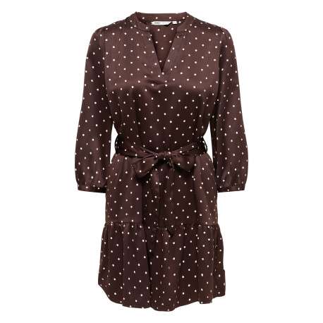 Robe courte marron coupe ajustée pourvue d'un col tunisien et de manches longues