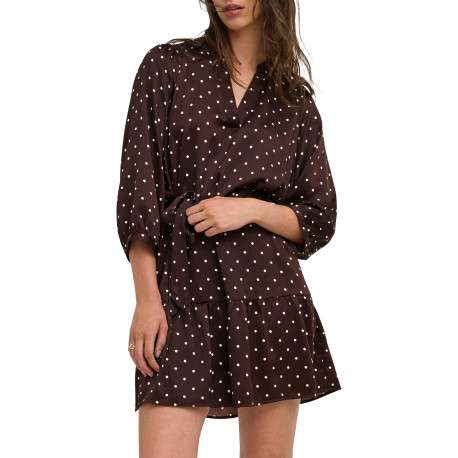 Robe courte marron coupe ajustée pourvue d'un col tunisien et de manches longues - Image 3