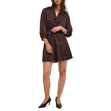 Robe courte marron coupe ajustée pourvue d'un col tunisien et de manches longues - Image 6