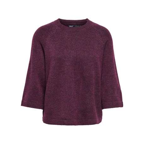 Pull prune à coupe droite pourvu d'un col rond et de manches 3/4