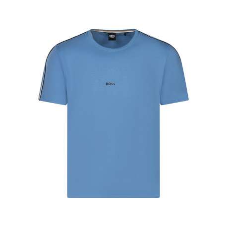 T-shirt en coton bleu clair uni avec une coupe droite et un col rond