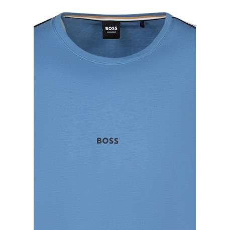 T-shirt en coton bleu clair uni avec une coupe droite et un col rond - Image 3
