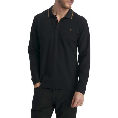 Polo en coton noir uni pourvu d'une coupe droite et d'un col boutonné