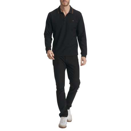 Polo en coton noir uni pourvu d'une coupe droite et d'un col boutonné - Image 2