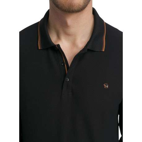 Polo en coton noir uni pourvu d'une coupe droite et d'un col boutonné - Image 4