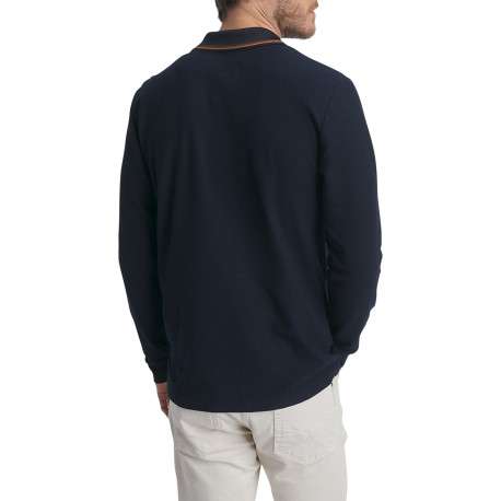 Polo en coton bleu marine uni munie d'une coupe droite et un col boutonné - Image 3