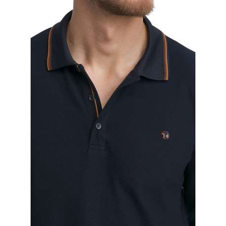 Polo en coton bleu marine uni munie d'une coupe droite et un col boutonné - Image 4
