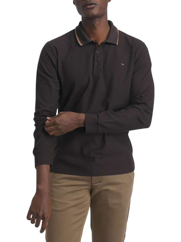 Polo en coton chocolat uni...