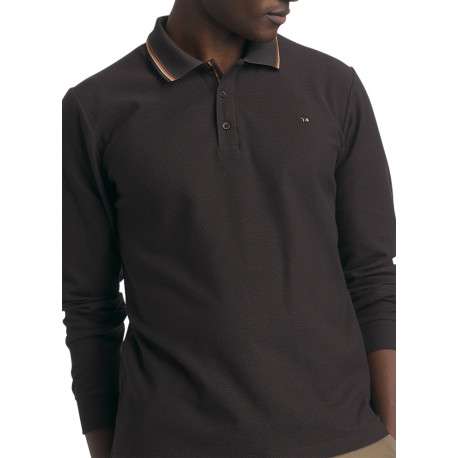 Polo en coton chocolat uni doté d'une coupe droite et d'un col boutonné - Image 2