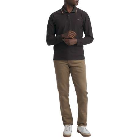 Polo en coton chocolat uni doté d'une coupe droite et d'un col boutonné - Image 4