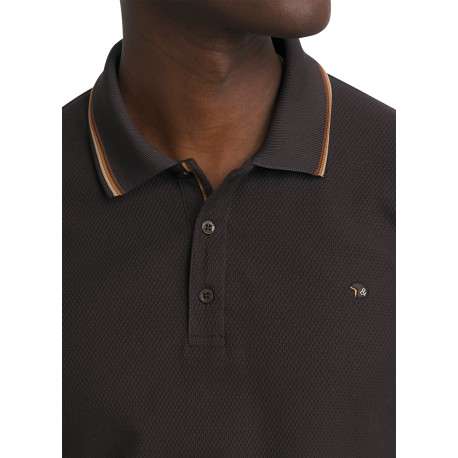 Polo en coton chocolat uni doté d'une coupe droite et d'un col boutonné - Image 5