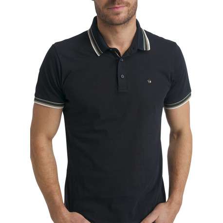 Polo en coton bleu marine uni à coupe droite doté d'un col boutonné