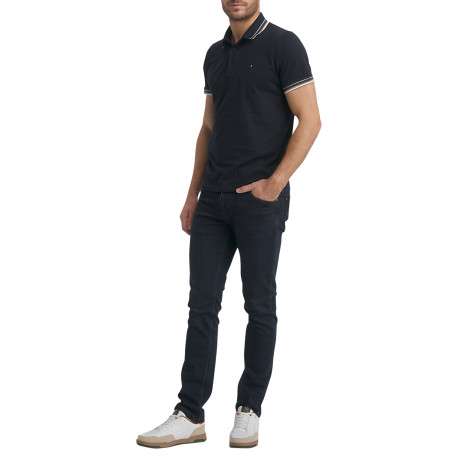 Polo en coton bleu marine uni à coupe droite doté d'un col boutonné - Image 2