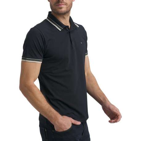 Polo en coton bleu marine uni à coupe droite doté d'un col boutonné - Image 4