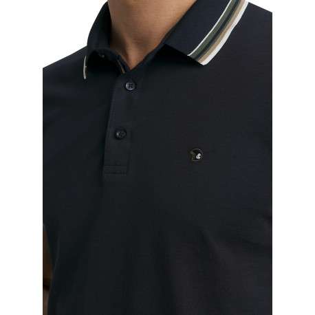 Polo en coton bleu marine uni à coupe droite doté d'un col boutonné - Image 5