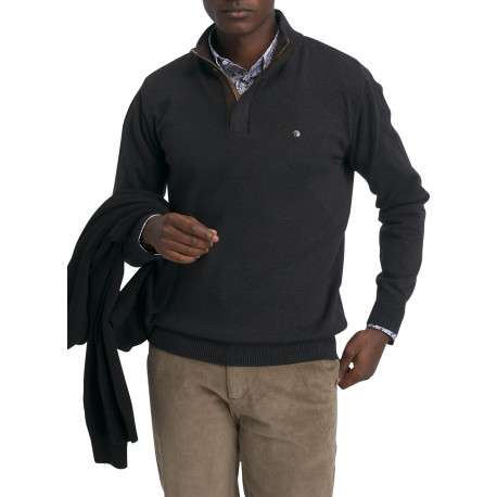 Pull en coton mélangé marron orné du logo avec un col camionneur