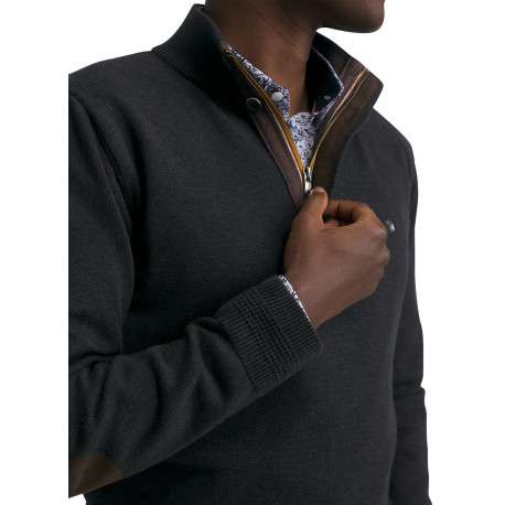 Pull en coton mélangé marron orné du logo avec un col camionneur - Image 4