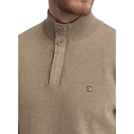 Pull en coton mélangé beige uni doté d'un col camionneur et des manches longues - Image 2