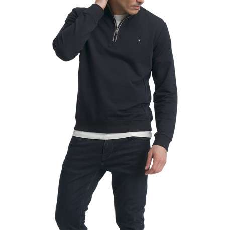 Sweat en coton mélangé stretch bleu marine à coupe droite et manches longues