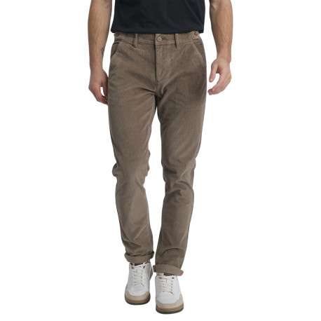 Pantalon chino taupe en coton velours côtelé doté d'une coupe slim