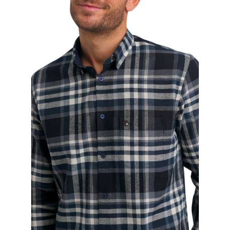 Chemise en coton bleu marine à carreaux pourvue d'une coupe ajustée col à revers - Image 2
