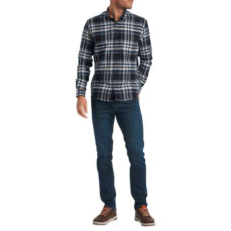 Chemise en coton bleu marine à carreaux pourvue d'une coupe ajustée col à revers - Image 3