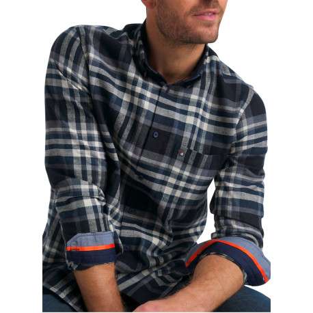 Chemise en coton bleu marine à carreaux pourvue d'une coupe ajustée col à revers - Image 4