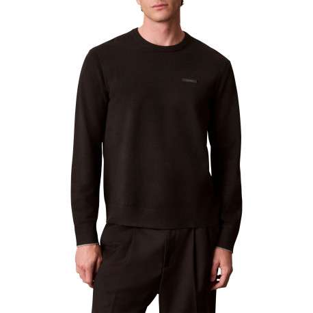 Pull noir uni coupe droite muni d'un col rond et de manches longues - Image 2