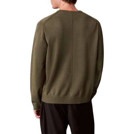 Pull olive uni à coupe droite doté d'un col rond et de manches longues - Image 3