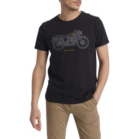 T-shirt en coton noir avec un imprimé moto et une coupe droite