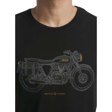 T-shirt en coton noir avec un imprimé moto et une coupe droite - Image 4