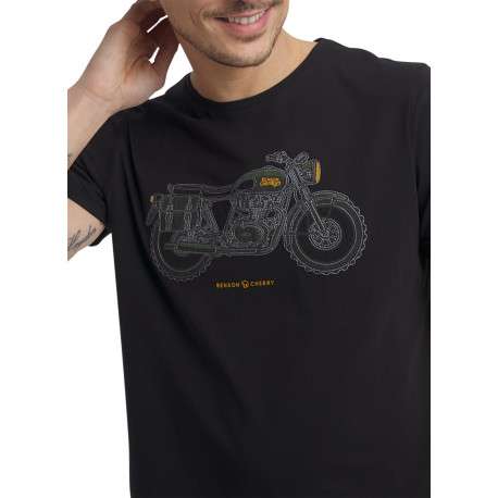 T-shirt en coton noir avec un imprimé moto et une coupe droite - Image 5