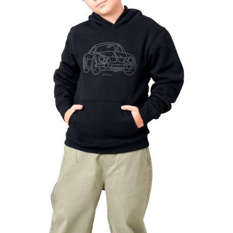 Sweat noir uni avec une voiture imprimée et un col à capuche